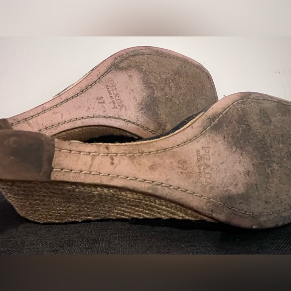 Prada Navy Blue Patent Leather Peep Toe Wedges Slingback Sandals Size 37 6.5 US - Picture 2 of 6